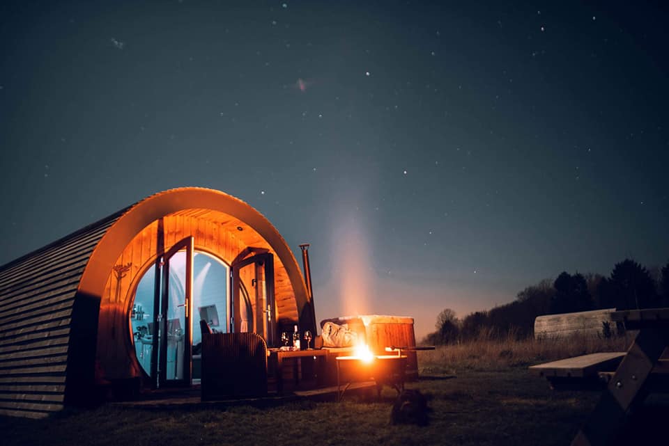 dilham hall retreats tonnage bridge at night family glamping pod hot tub fire pit bbq couples norfolk broads dilham hall retreats luxury canoe hire nature at home with nature 